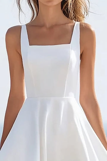 White Square Neck High-Low A Line Graduation Dress With Ruffles